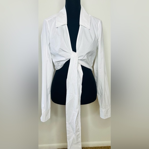 NWT American Eagle Tie front long sleeve white 100% cotton shirt medium - Picture 5 of 9